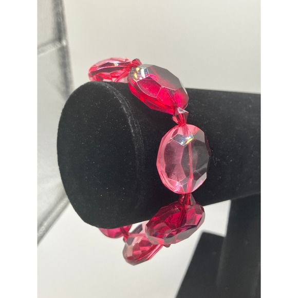 Large Pink Glass Crystal Stretch 7 Inch Bracelet! - Picture 6 of 8